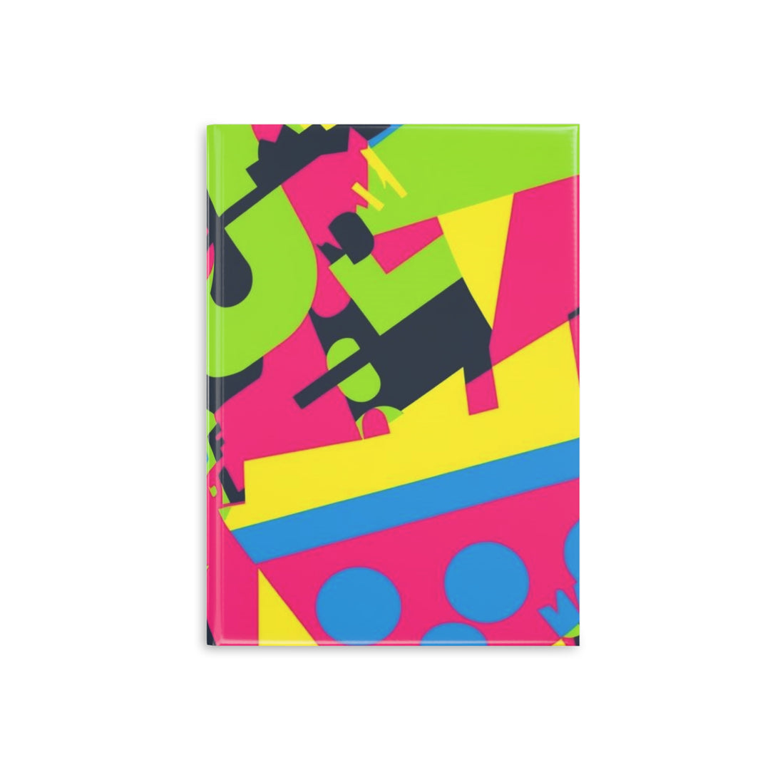 Hardcover Puffy Notebook – Neon Geometric Luxe, Customizable, A4/A5/B5