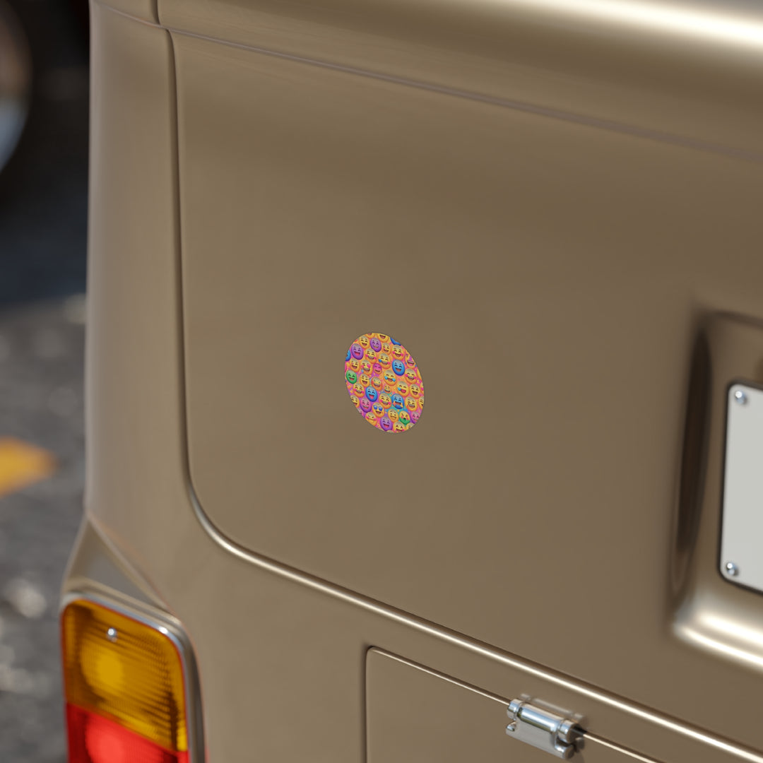 Cheerful Emoji Transparent Outdoor Sticker – Durable, Round, Fun Decor
