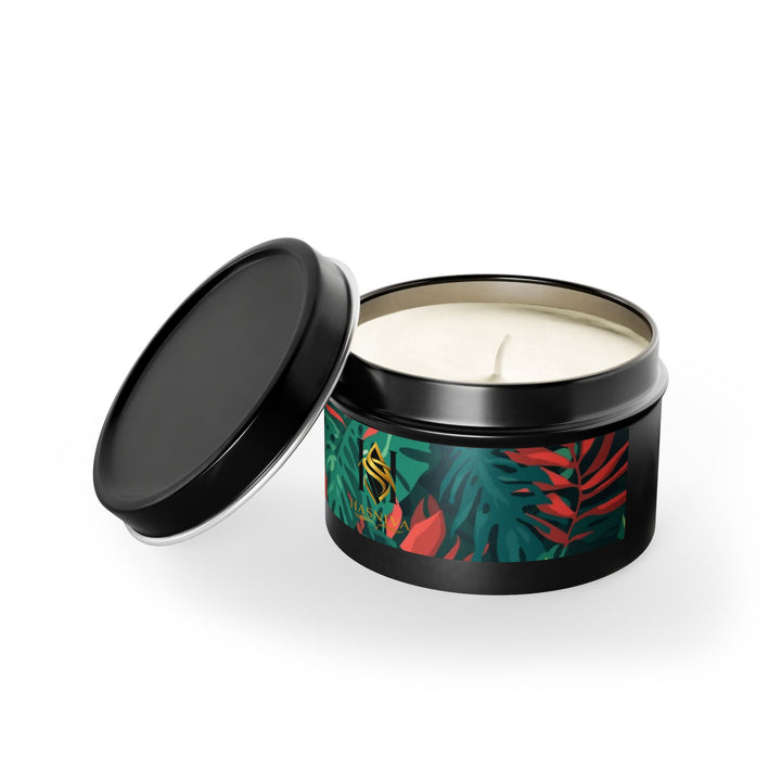 Handcrafted Tin Candles – Tropical Leaf Design, Custom Scents, Gift-Ready