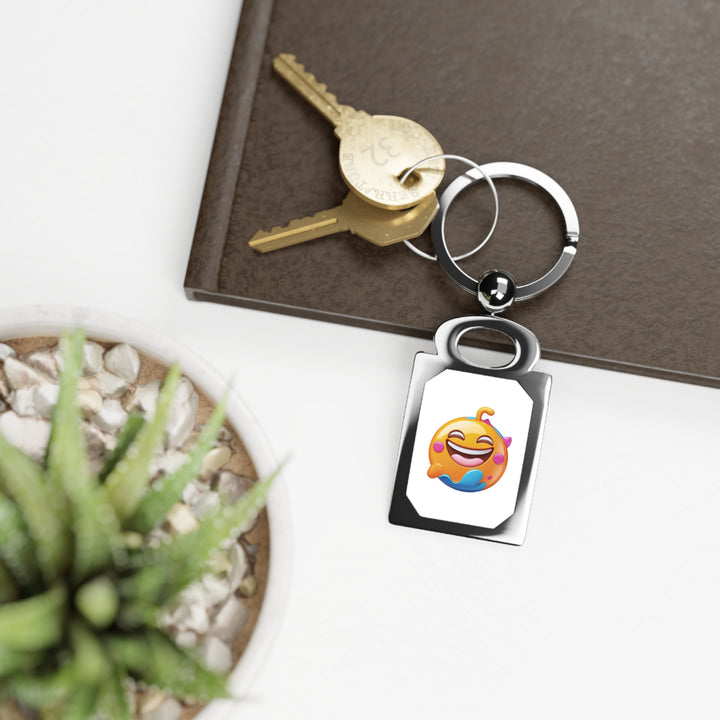 Playful Emoji Rectangle Photo Keyring – Custom Keepsake with Fun Smile Design