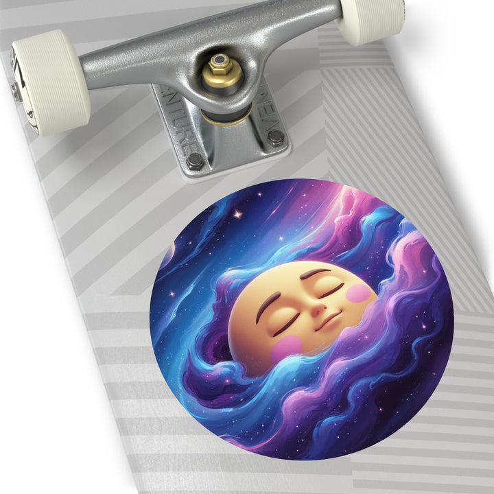 Custom Round Vinyl Sticker – Dreamy Galaxy Moon | Waterproof & Trendy