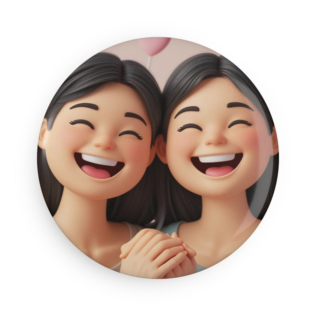 Custom Cute Cartoon Girl Round Button Magnet – Friendship, 1/10 Pack