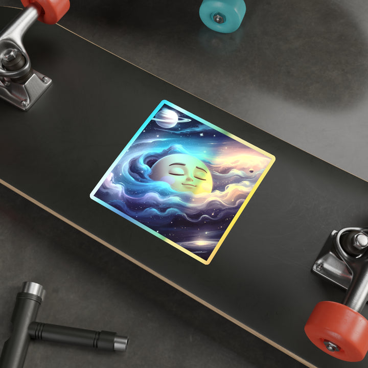 Dreamy Galaxy Holographic Die-Cut Sticker – Cute Moon & Cosmic Vibes