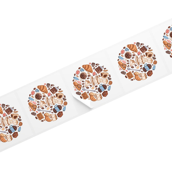 Coffee & Dessert Square Sticker Rolls – Cute Café Label for Bakery & Shop