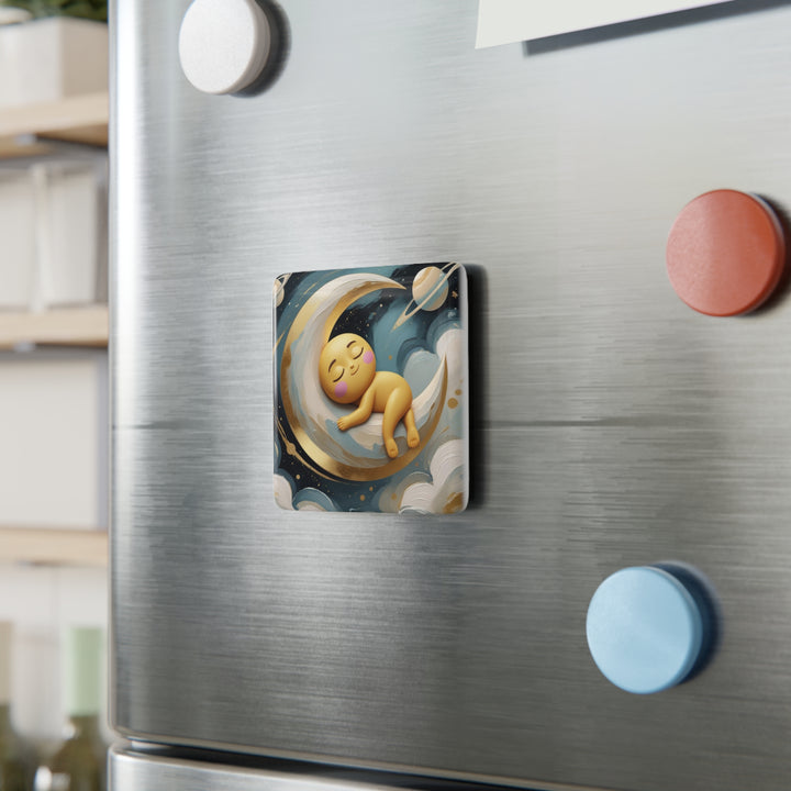 Celestial Baby Moon Porcelain Magnet – Cute Square Art for Kids Decor