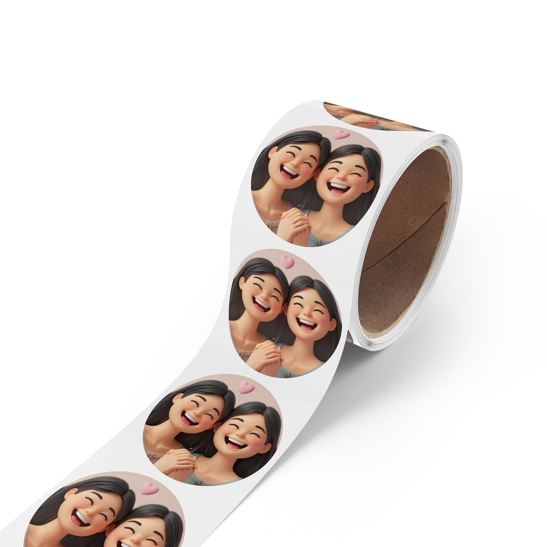 Joyful Friends 3D Cartoon Round Sticker Label Rolls – Durable & Stylish