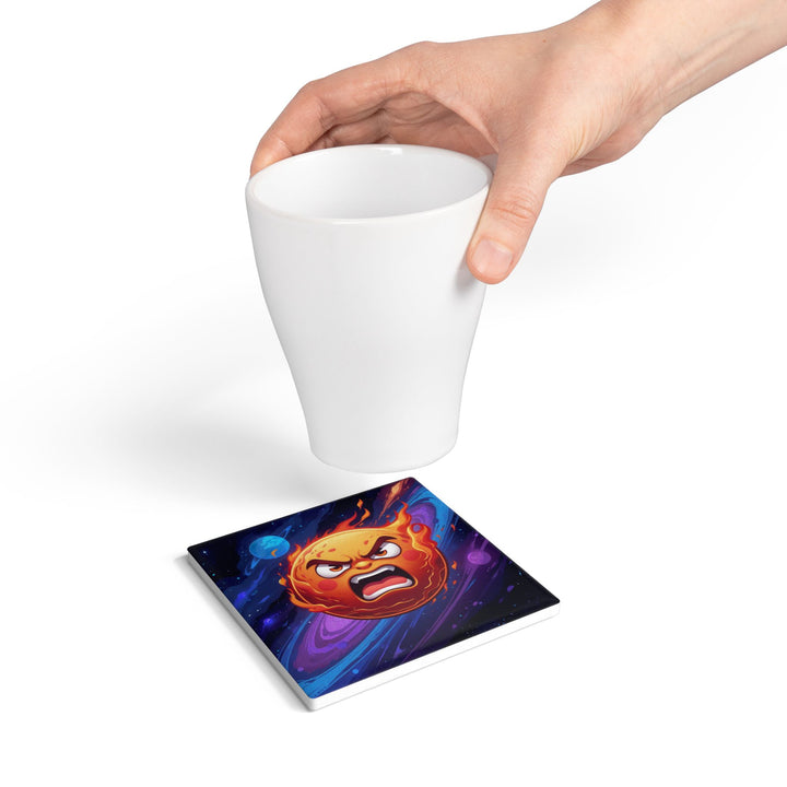 Fiery Cosmic Sun Ceramic Coaster – Bold Space Art, Durable & Stylish