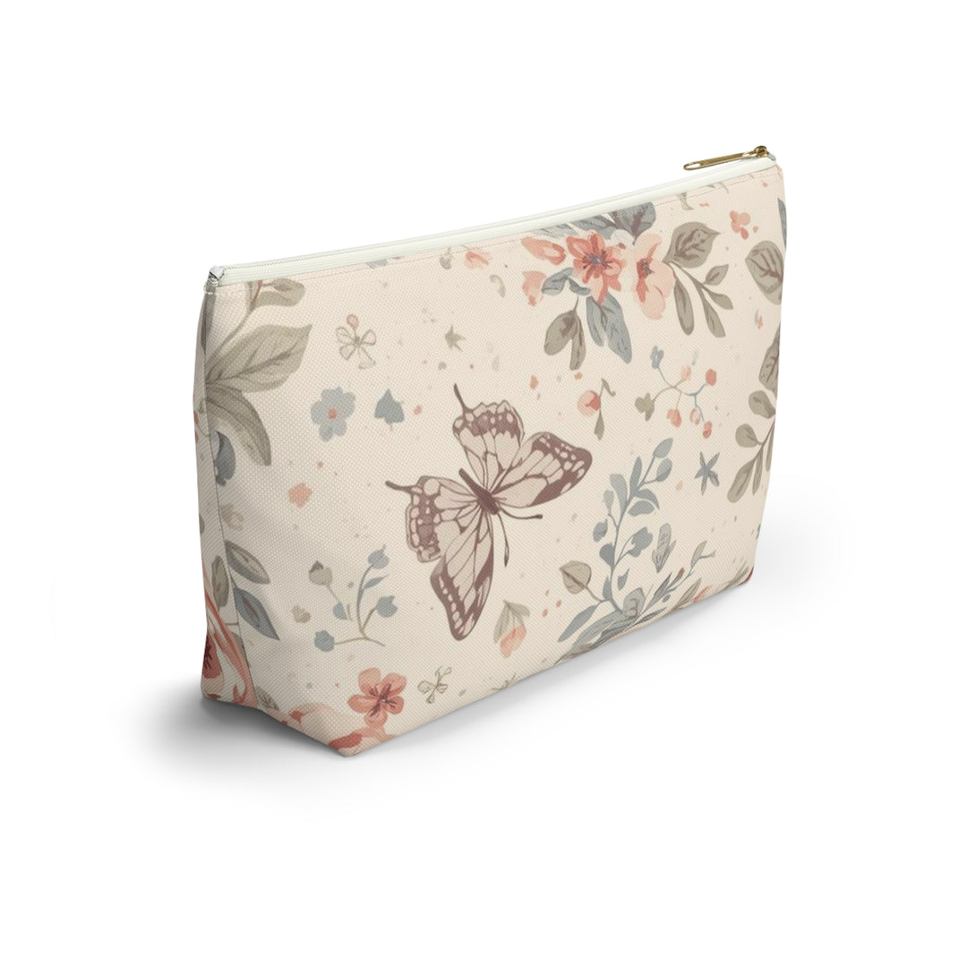 Chic T-Bottom Accessory Pouch – Pastel Floral Roses & Butterflies, Stylish Organizer