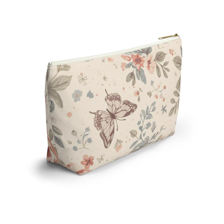 Chic T-Bottom Accessory Pouch – Pastel Floral Roses & Butterflies, Stylish Organizer