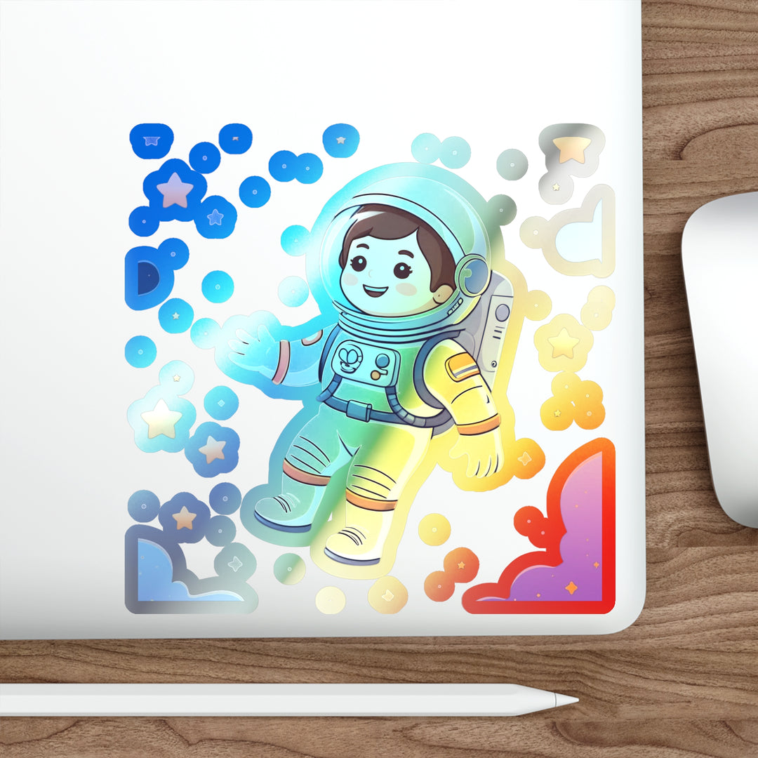 Holographic Die-Cut Astronaut Sticker – Playful Space Cartoon Vinyl Decor