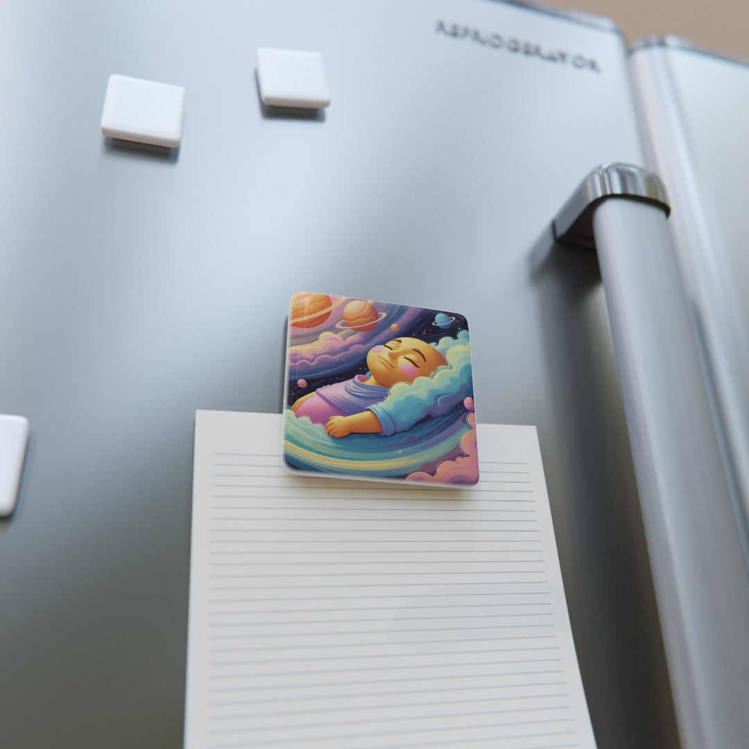 Dreamy Cosmic Baby Porcelain Magnet – Custom Square Galaxy Nursery Art