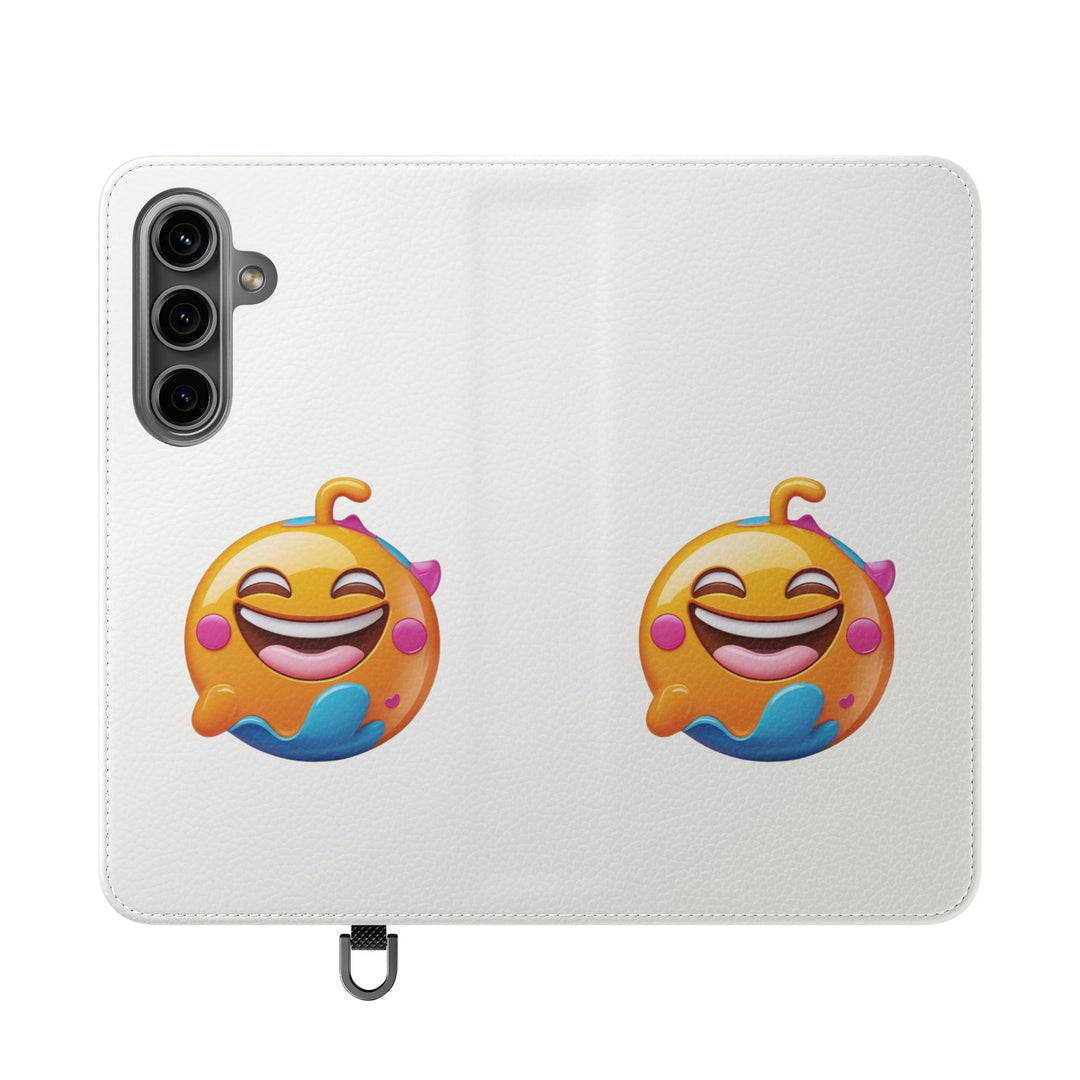 Emoji Joy Premium Flip Case – Fun Vegan Leather Wallet Stand Cover