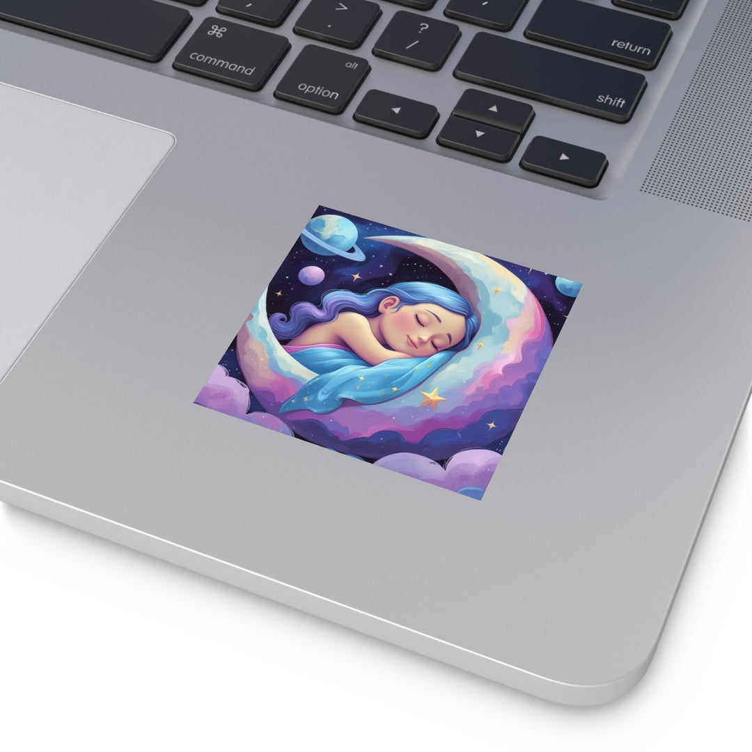 Whimsical Moon Girl Laminate Square Sticker – Dreamy, Durable, Fashion Art
