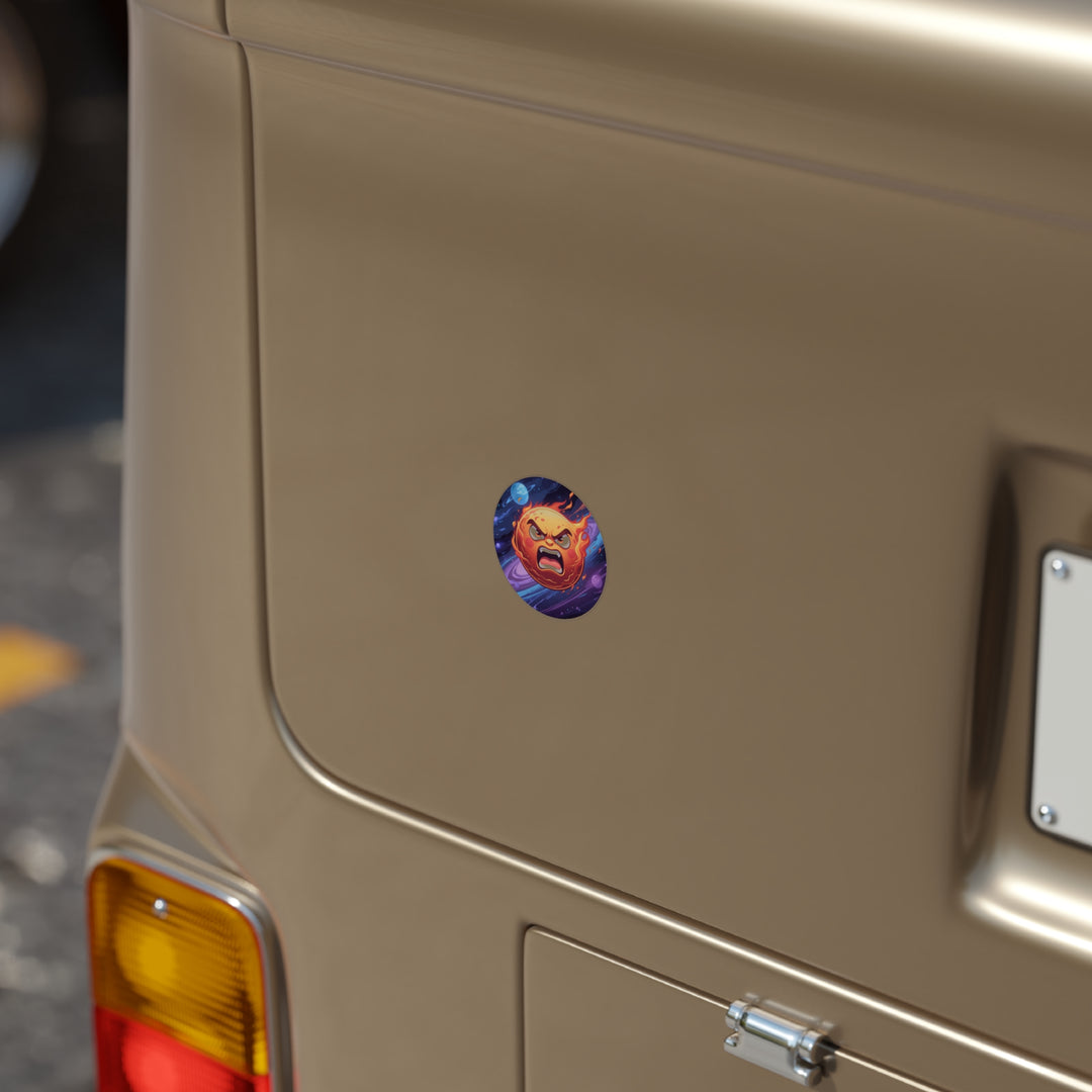 Fiery Sun Cosmic Round Transparent Outdoor Sticker – Weatherproof, 1pc