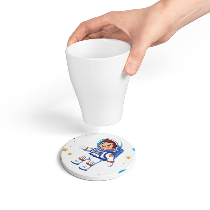 Cartoon Astronaut Ceramic Coaster – Cute Space Kids Decor, Non-Slip, Durable
