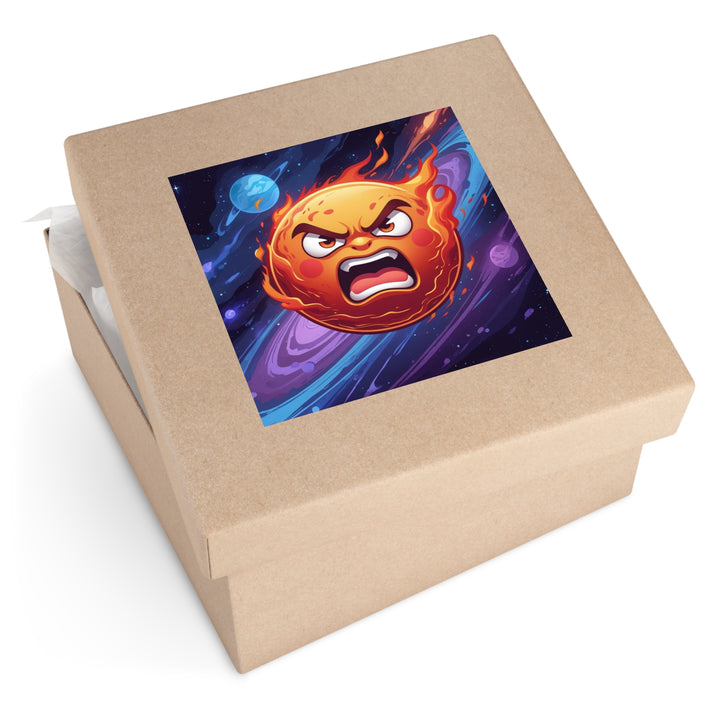 Fiery Cosmic Angry Sun Laminate Square Sticker – Bold, Durable, Vibrant!