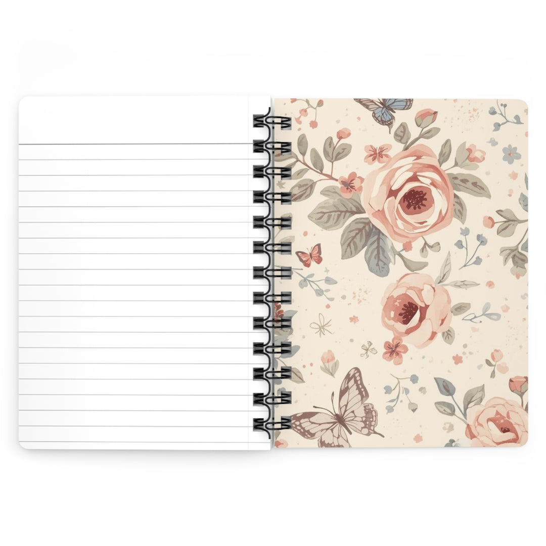 Spiral Bound Floral Journal – Vintage Roses, Pastel Butterflies, Customizable