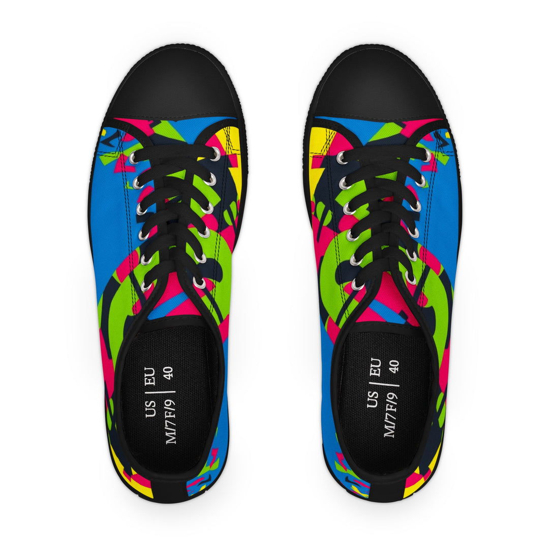 Women's Low Top Sneakers – Neon Geometric Abstract, Custom, Memory Foam Comfort