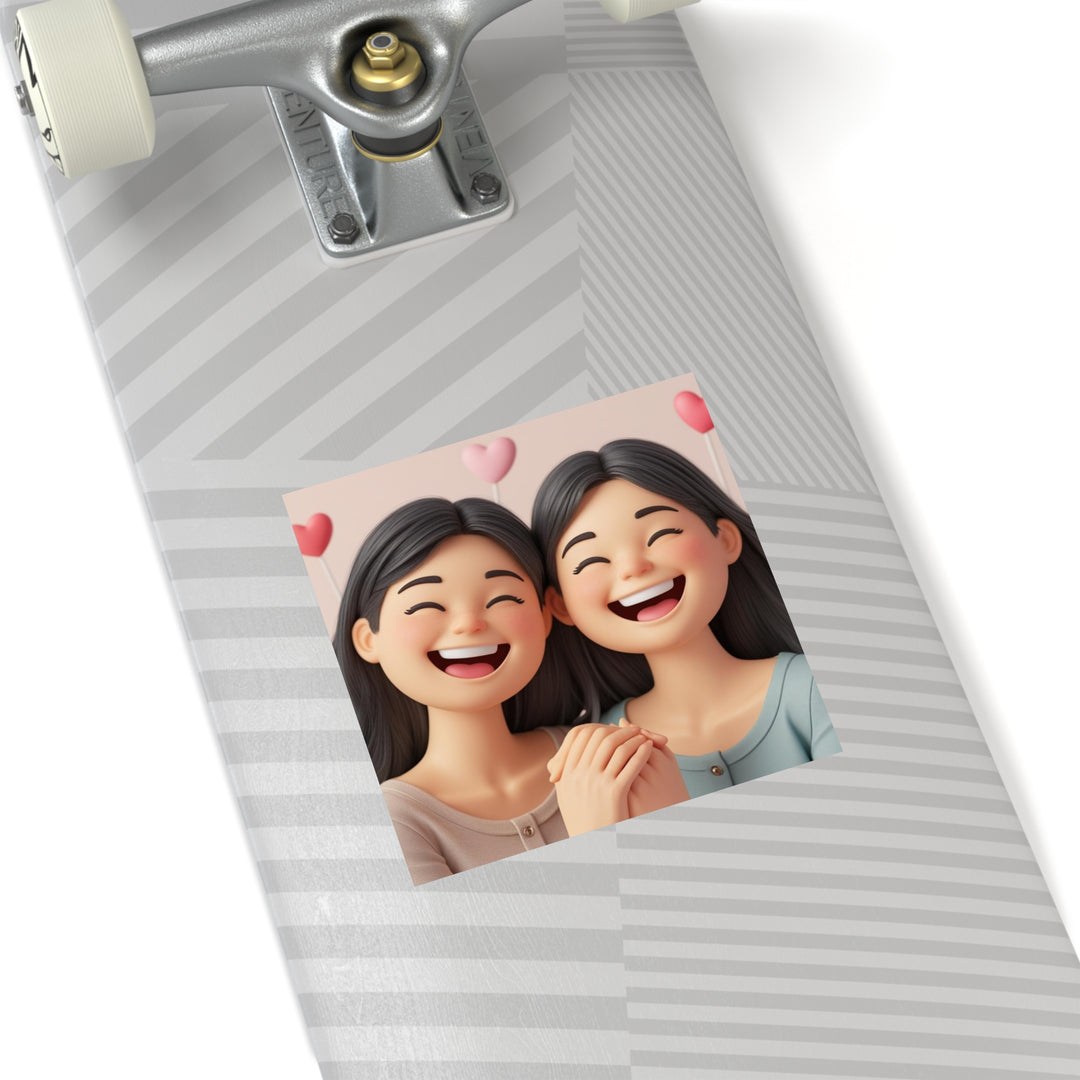 Charming 3D Cartoon Girls Laminate Square Sticker – Cute & Durable!