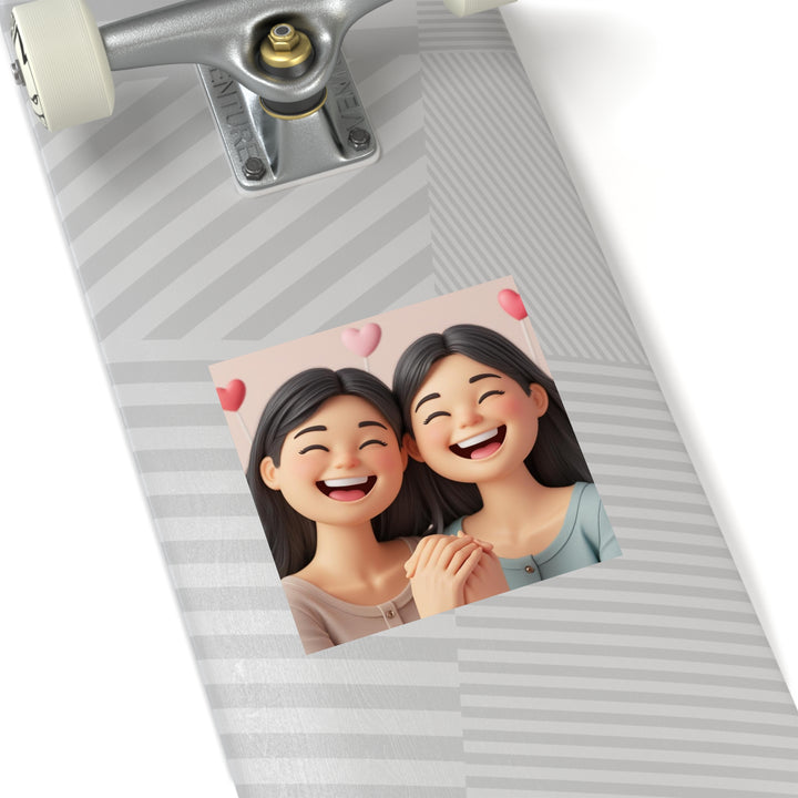 Charming 3D Cartoon Girls Laminate Square Sticker – Cute & Durable!