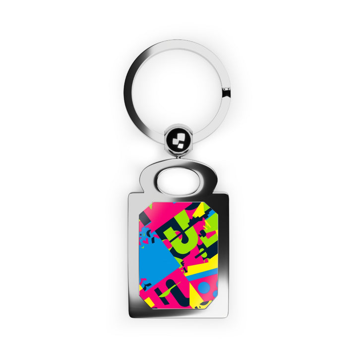 Custom Rectangle Photo Keyring – Bold Geometric Neon Abstract Design