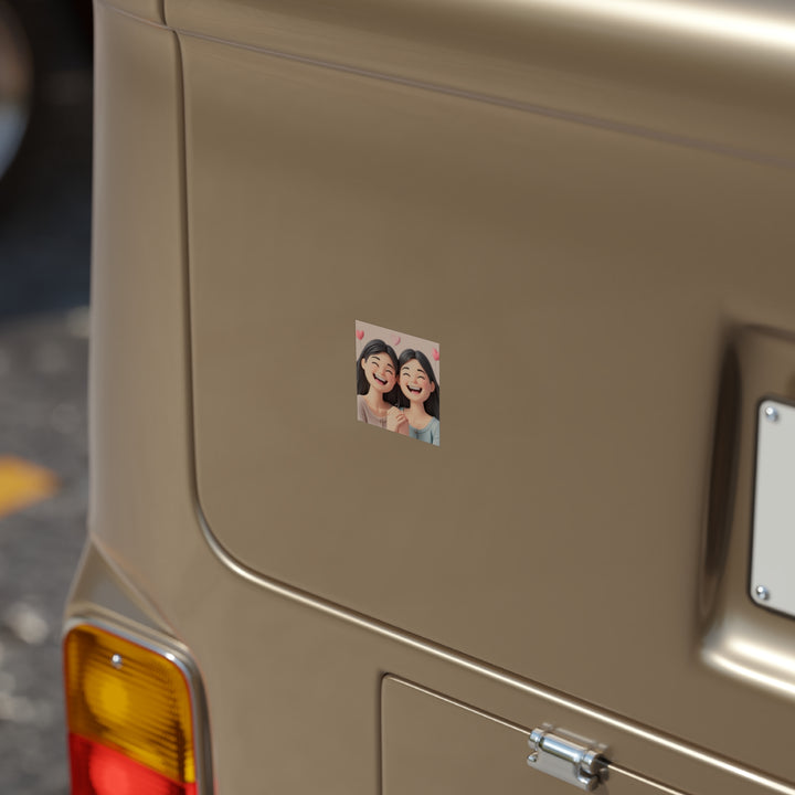 3D Cartoon Friendship Girls Transparent Square Outdoor Sticker – Weatherproof