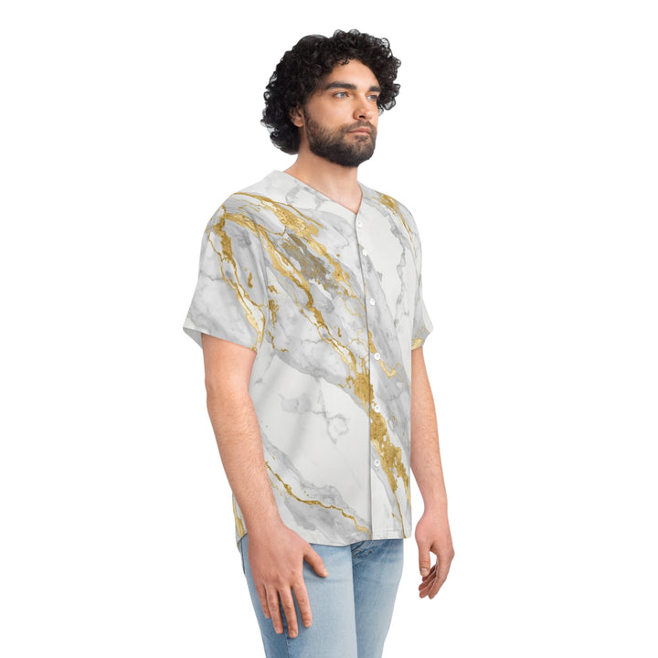Custom Marble & Gold Men’s Baseball Jersey – Luxe AOP, Sporty Streetwear