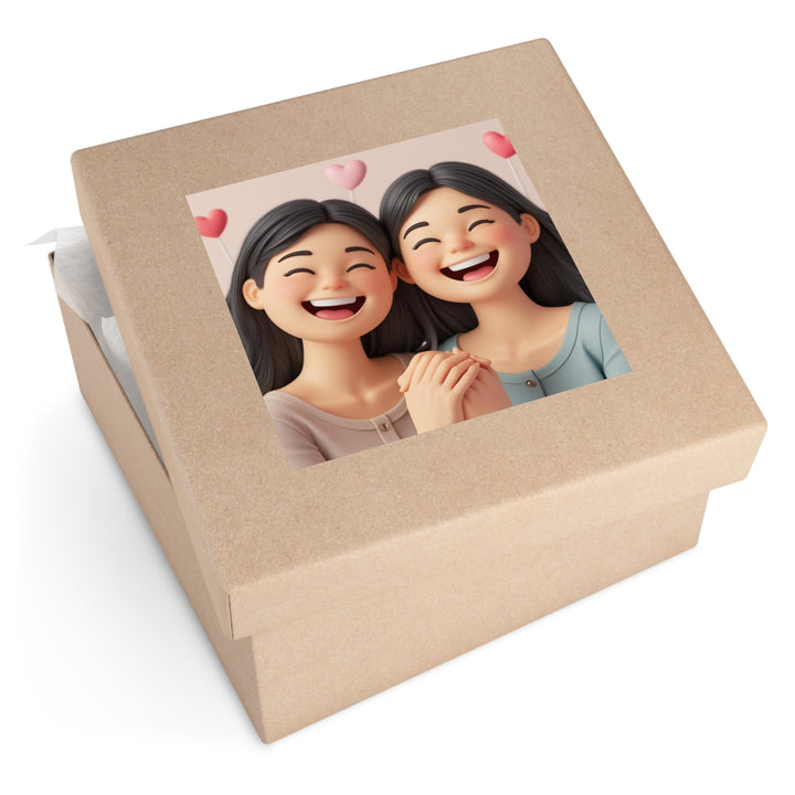 Charming 3D Cartoon Girls Laminate Square Sticker – Cute & Durable!