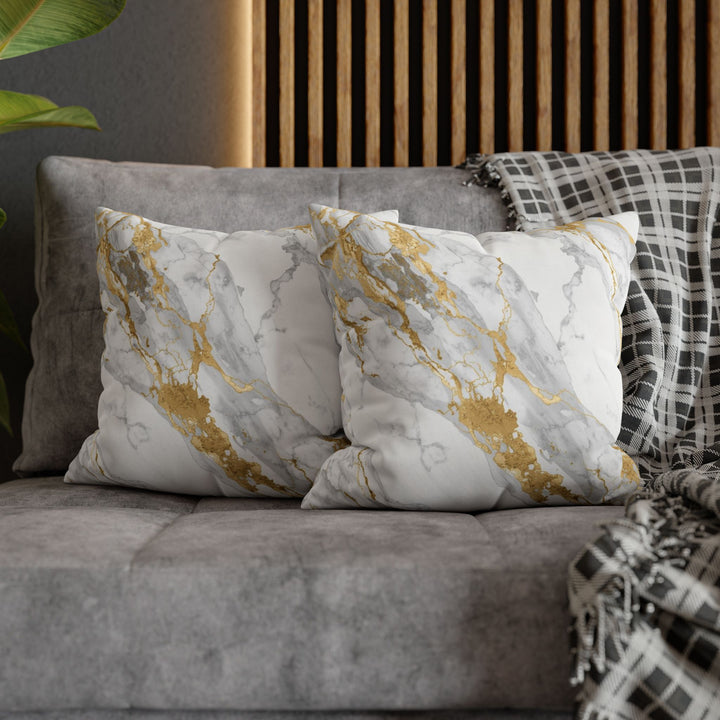 Marble Luxe Poly Canvas Pillowcase – Gold & Grey Modern Glam Decor Cover