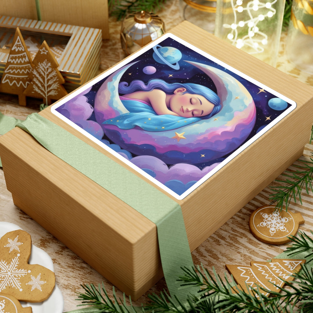 Dreamy Moon Girl Kiss-Cut Sticker – Whimsical Celestial Aesthetic Vinyl