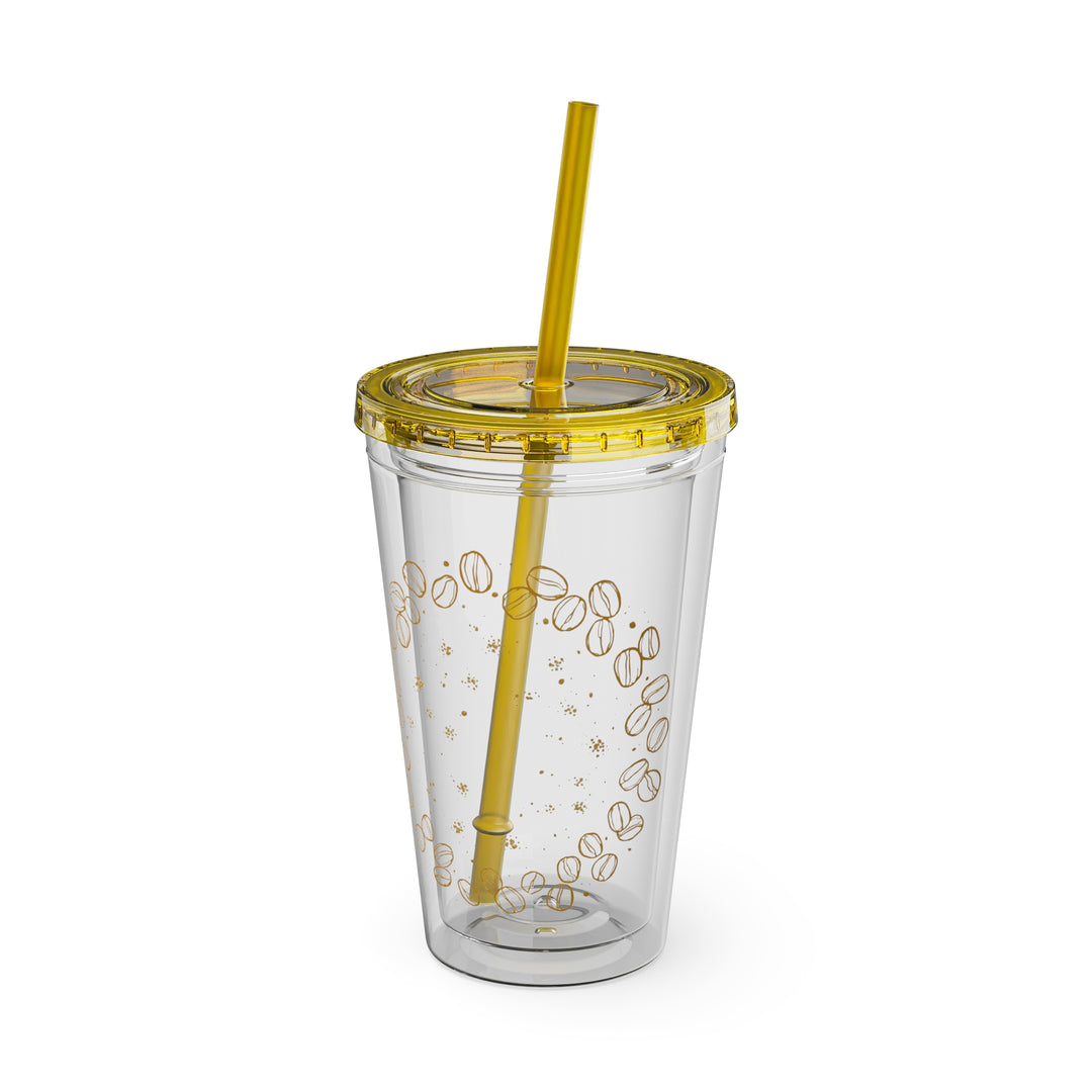 Sunsplash 16oz Coffee-Bean Tumbler with Straw – Stylish Café Vibes To-Go