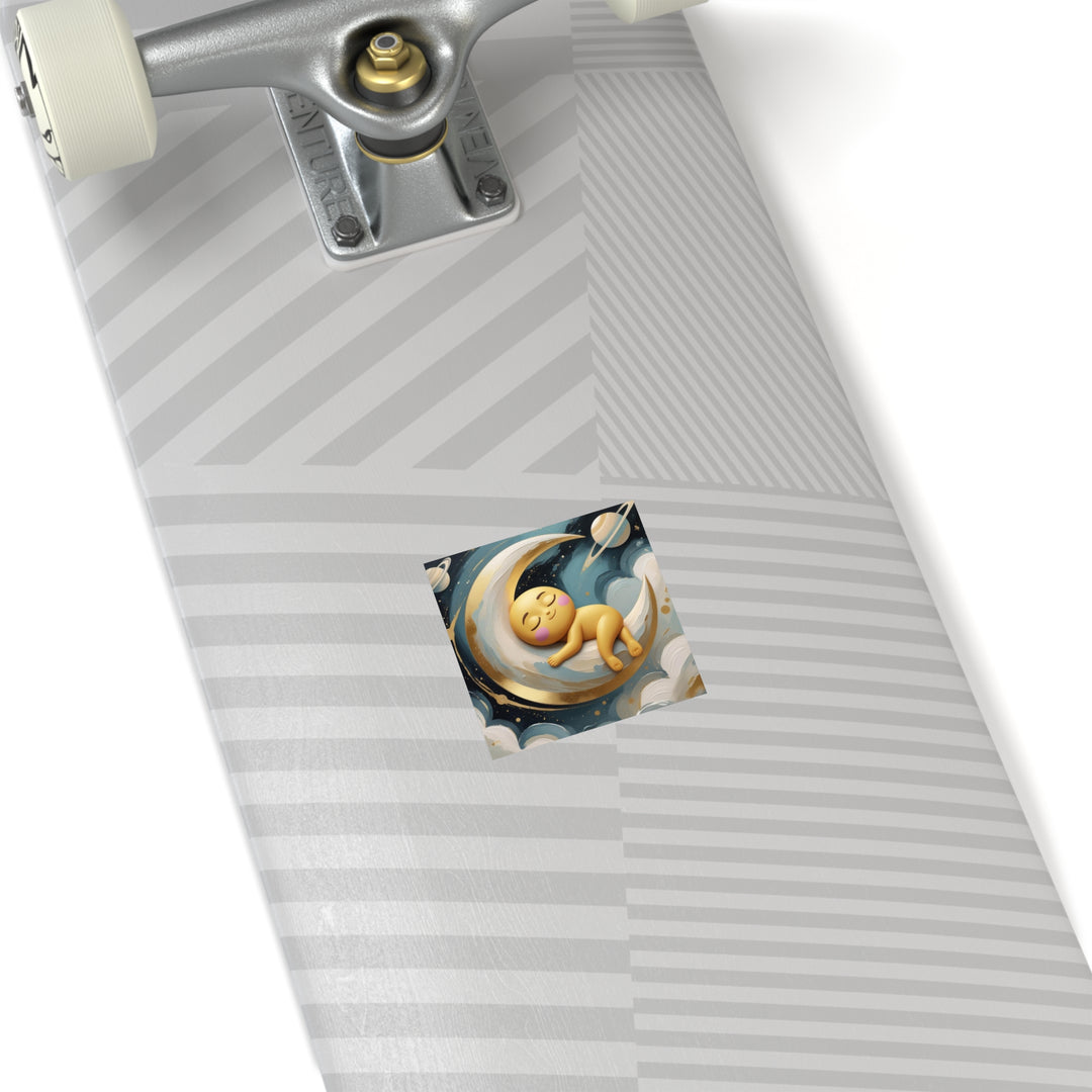 Whimsical Celestial Square Laminate Sticker – Cute Baby Moon & Stars Design