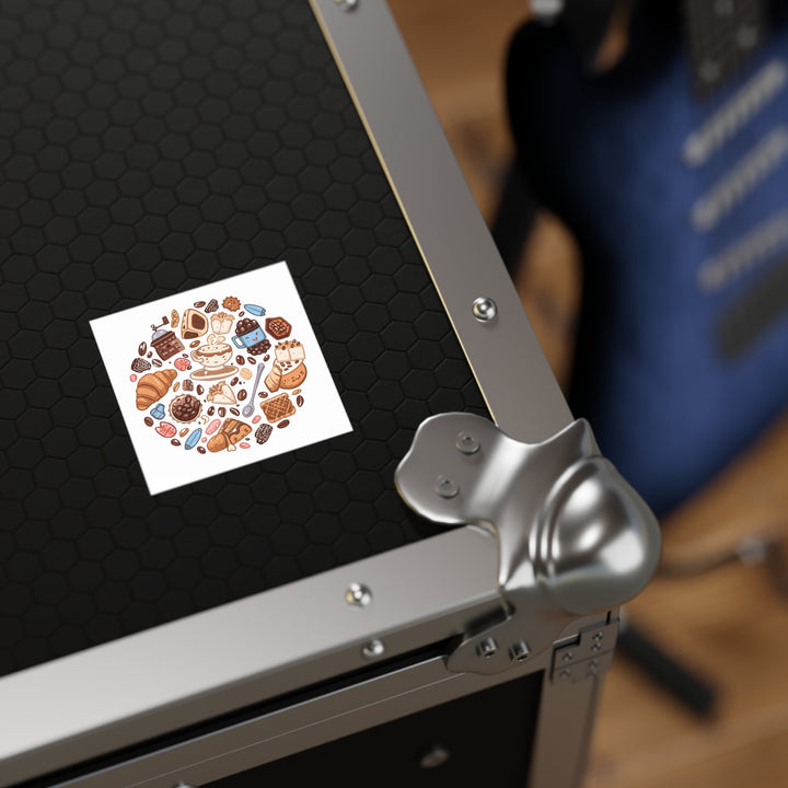 Coffee & Dessert Cartoon Square Sticker – Weatherproof Vinyl, Customizable