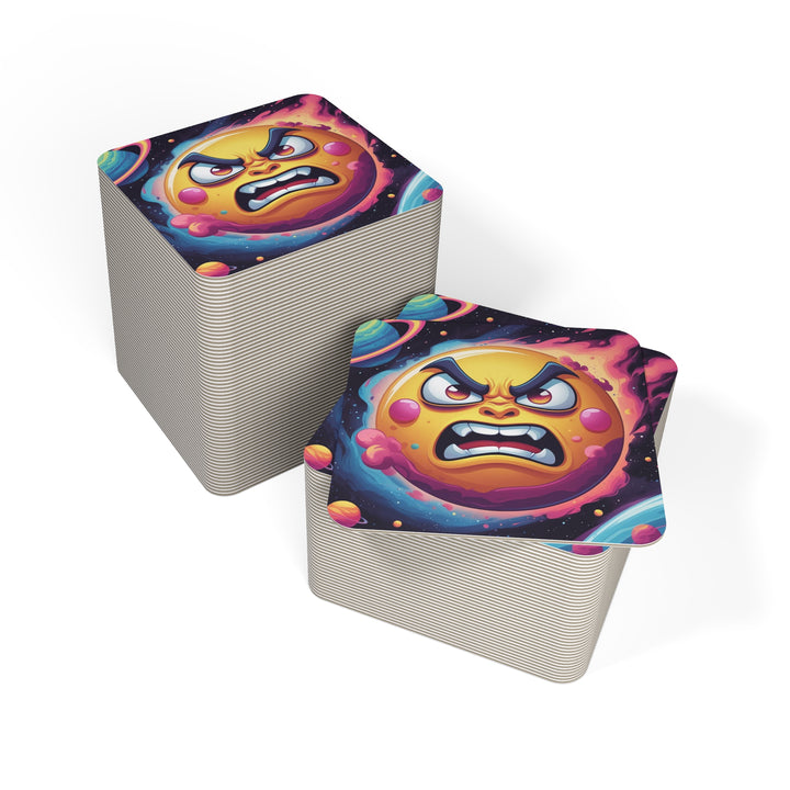 Cosmic Cartoon Sun Square Coasters – Fun Space Party Decor (50/100 Pack)