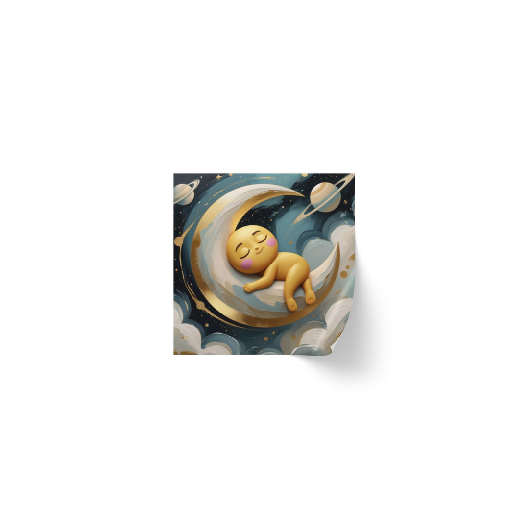 Celestial Baby Moon Square Sticker Rolls – Cute Nursery Labels, Custom Sizes