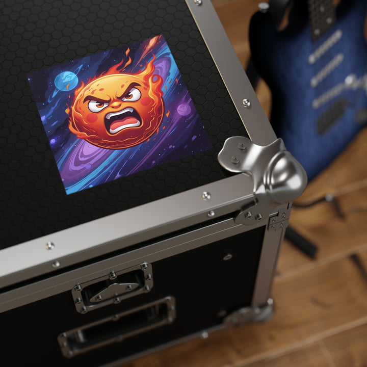 Angry Cosmic Sun Square Sticker – Weatherproof Indoor/Outdoor Vinyl, Customizable