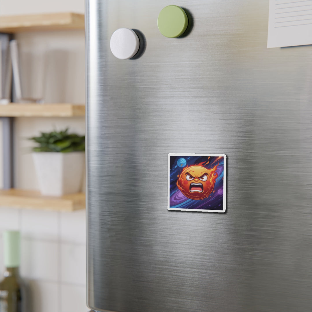 Custom Die-Cut Magnet – Fiery Angry Sun | Cosmic Cartoon Fridge Decor