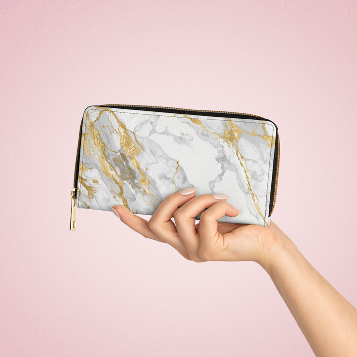 Sleek Marble Gold Zipper Wallet – Personalized Luxe Faux Leather Organizer