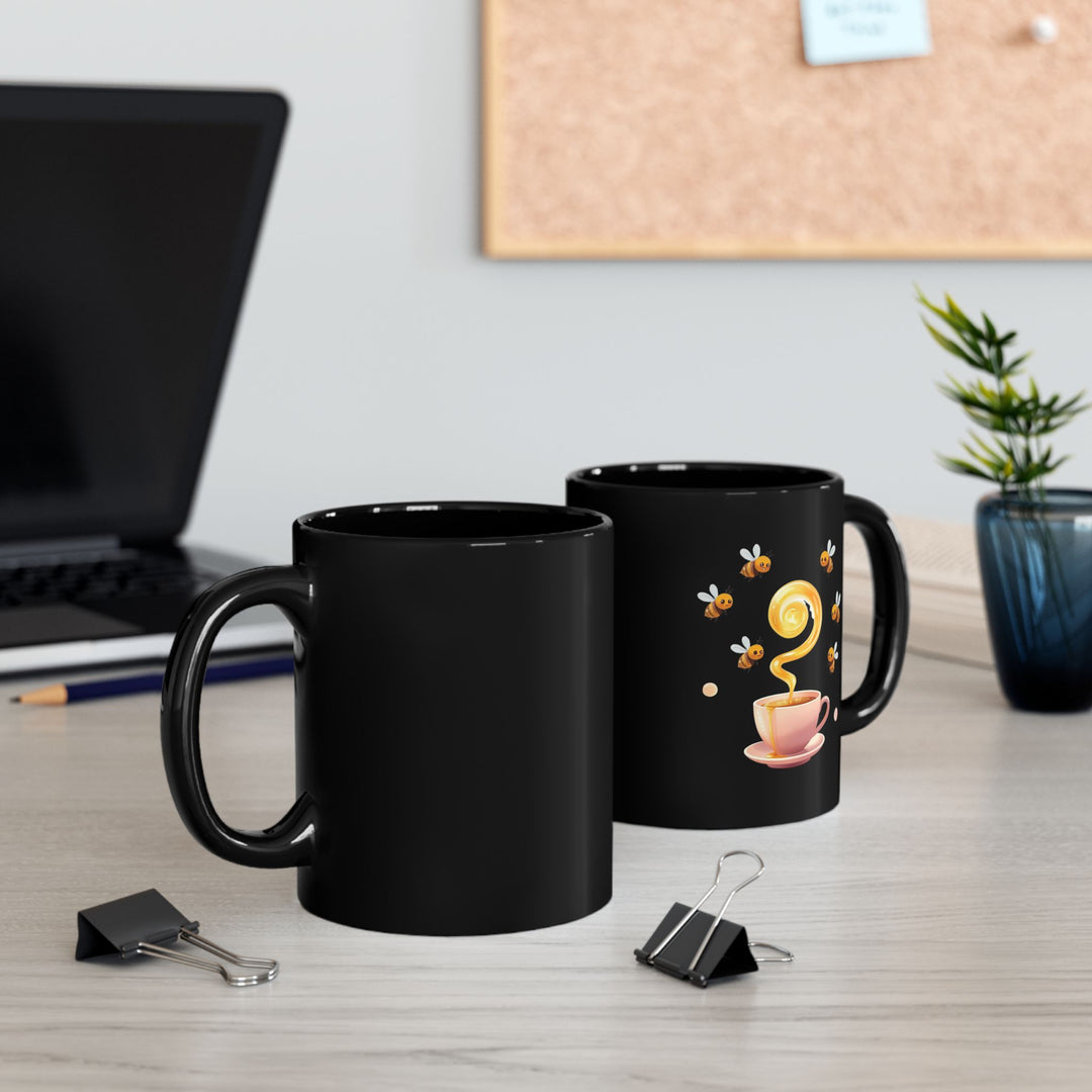 Black Ceramic Mug 11oz/15oz – Cute Bee & Honey Teacup Pastel Gift Cup