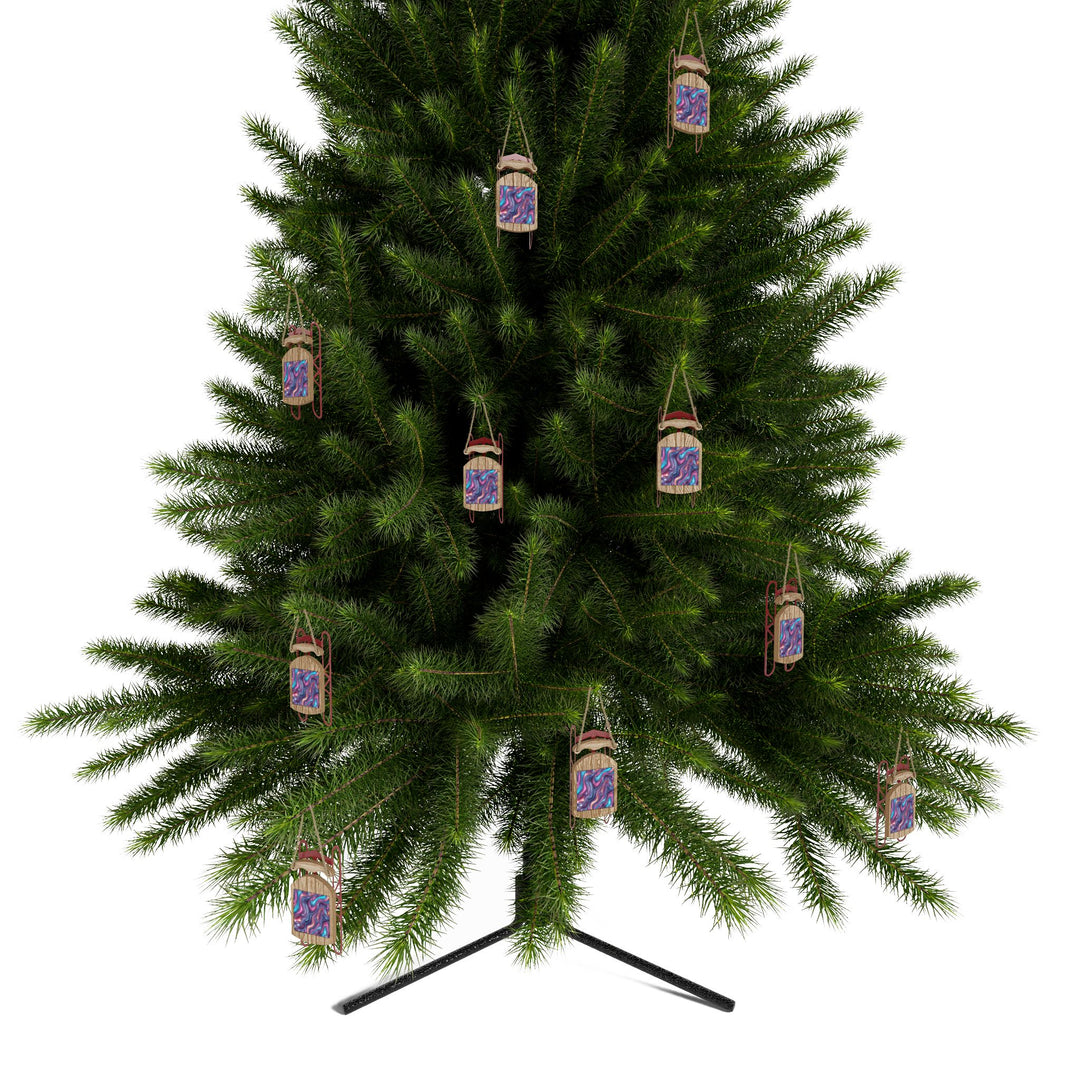 Modern Iridescent Marble Sled Ornaments – Personalized, Whimsical Decor