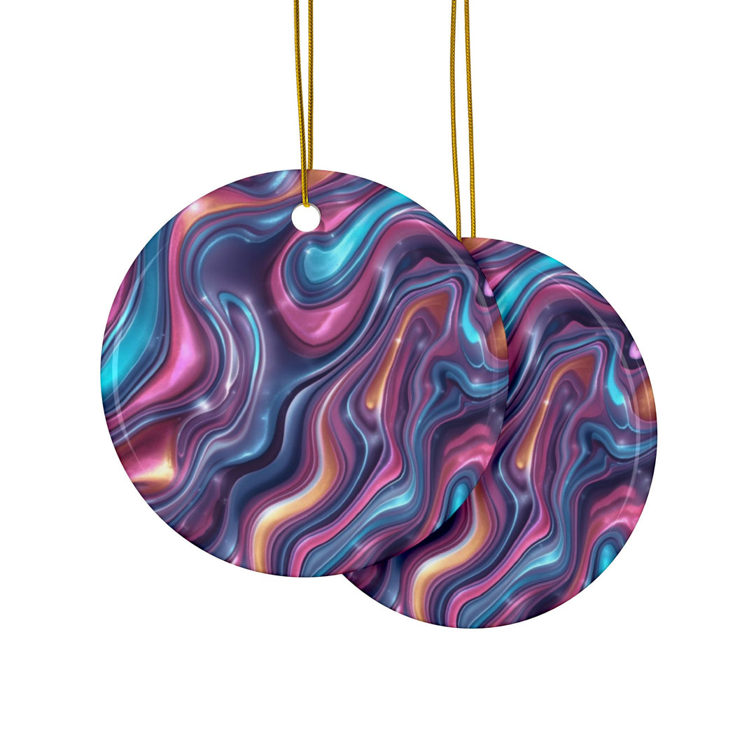 Custom Double-Sided Ceramic Ornaments – Iridescent Swirl Modern Decor