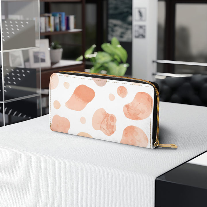 Sleek Personalized Zipper Wallet – Modern Blush Watercolor Abstract Design