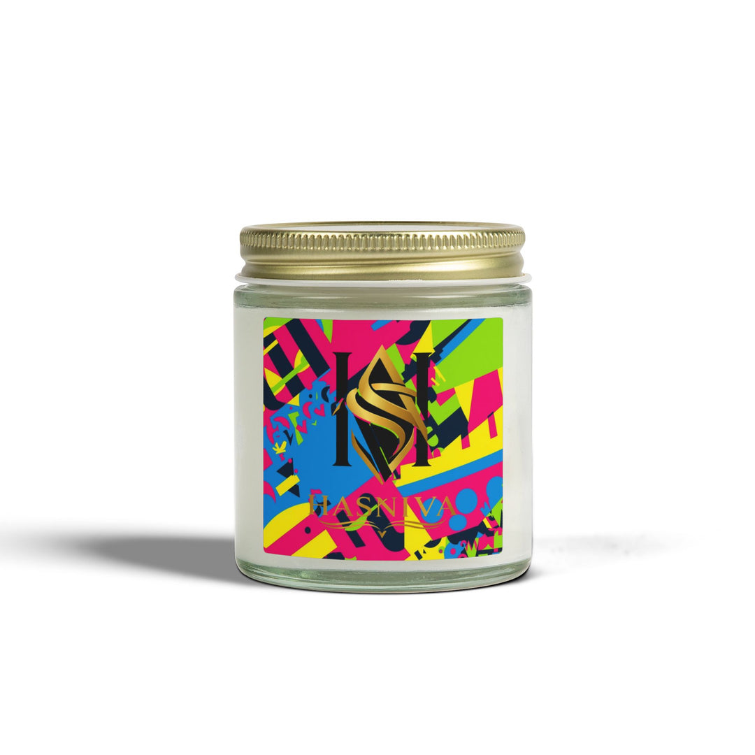 Hand-Poured Coconut Apricot Candles – Bold Neon Geometric, 4oz/9oz