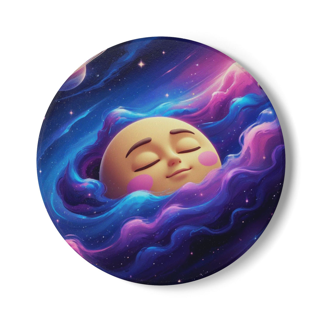 Whimsical Galaxy Moon Ceramic Coaster – Cute Space Decor, Cork Backed