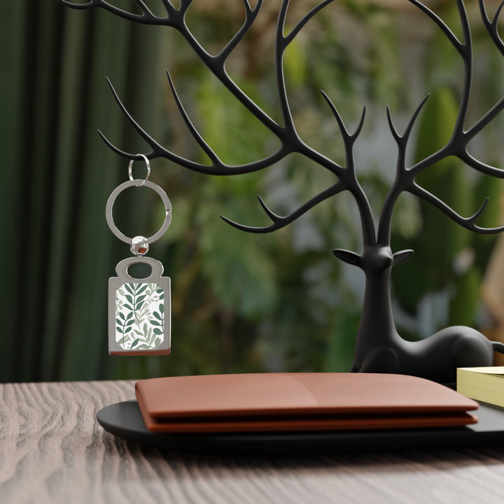 Rectangle Photo Keyring – Botanical Green Foliage, Personalized Gift