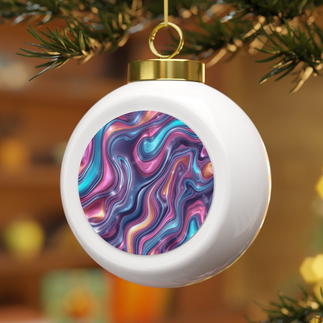 Personalized Iridescent Swirl Holiday Ornament – Modern Marble Xmas Decor