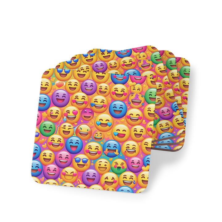 Cheerful Emoji Pattern Coasters – Vibrant, Durable, Fun Table Decor Set