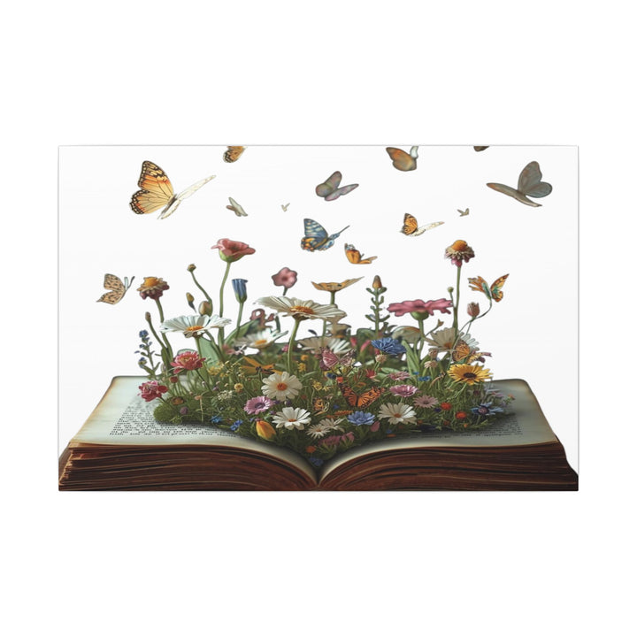 Magical Pop-Up Book Matte Canvas – Whimsical Wildflowers & Butterflies Art