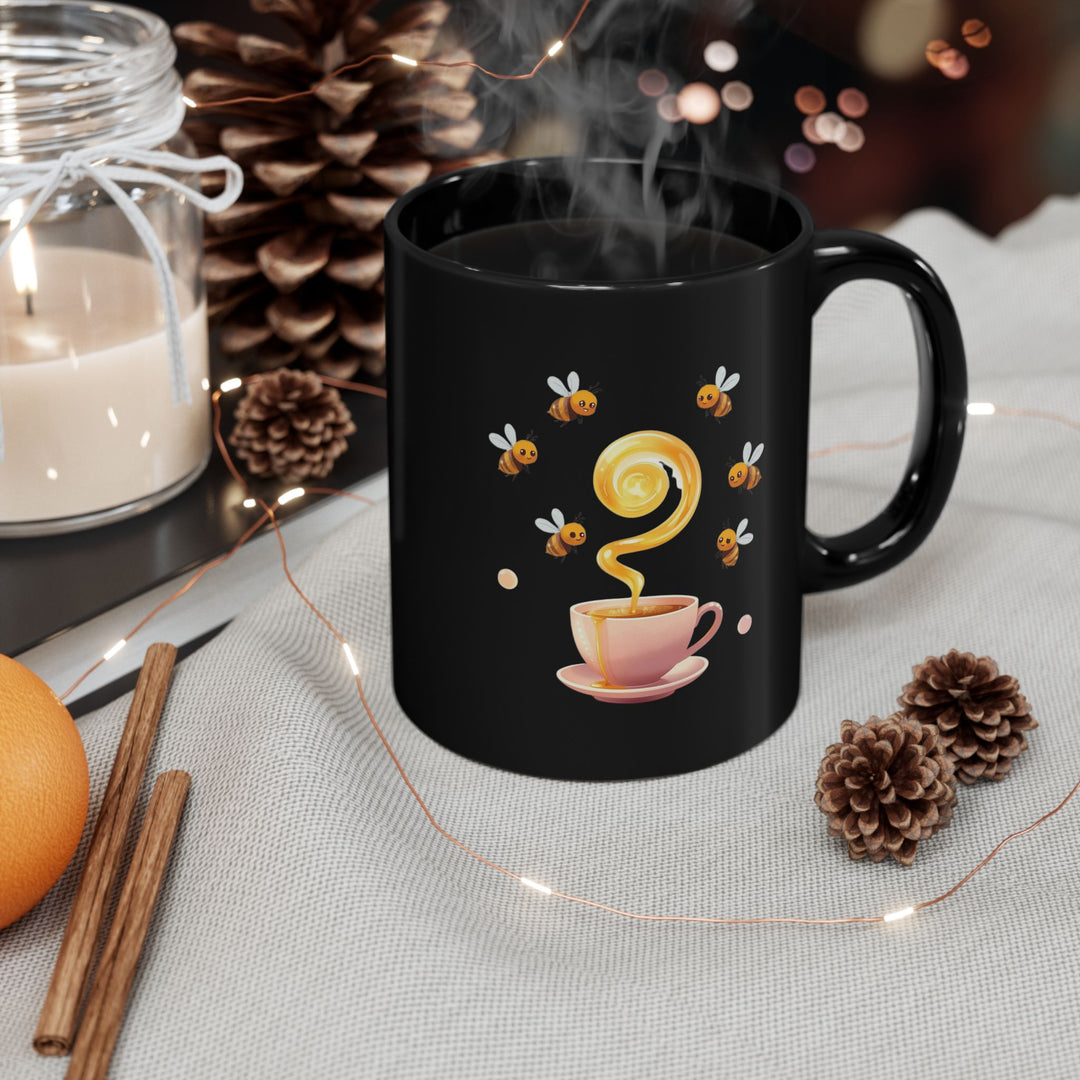 Black Ceramic Mug 11oz/15oz – Cute Bee & Honey Teacup Pastel Gift Cup