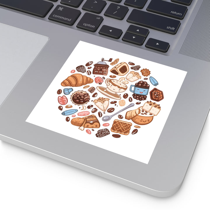 Whimsical Café Laminate Square Stickers – Waterproof, Durable, Trendy!